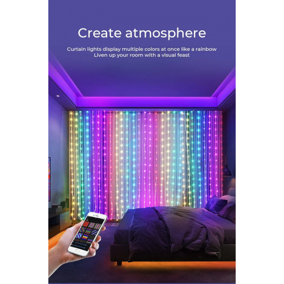 Surplife Curtain LED lys med APP & Fjernkontroll